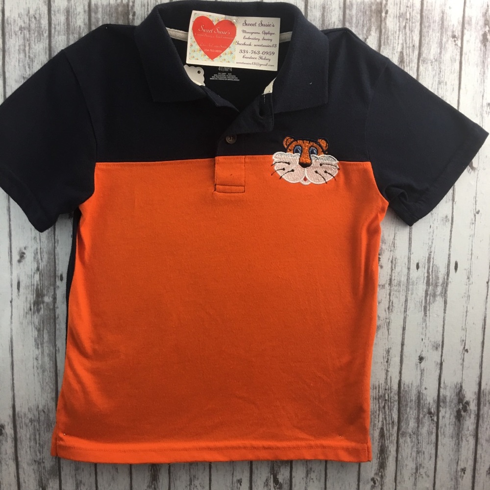 Boys orange and blue Auburn collared shirt